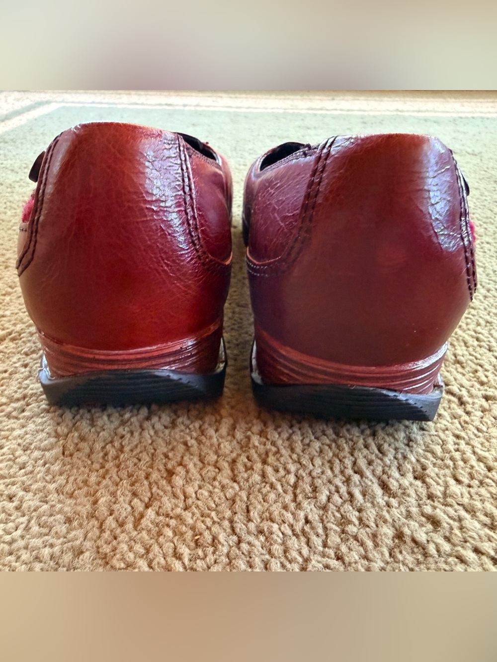 Dansko Pam Red Leather Knit Button Wedge Loafers Shoes Size 38 US 7.5-8 - Picture 4 of 13